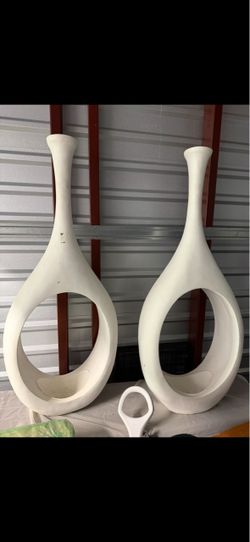 Pair of White Open Floor Vase, 48"