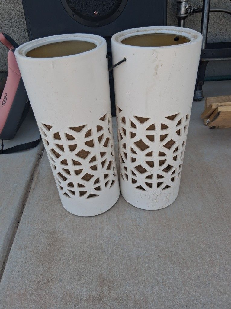 Decorative outdoor ceramic lanterns.