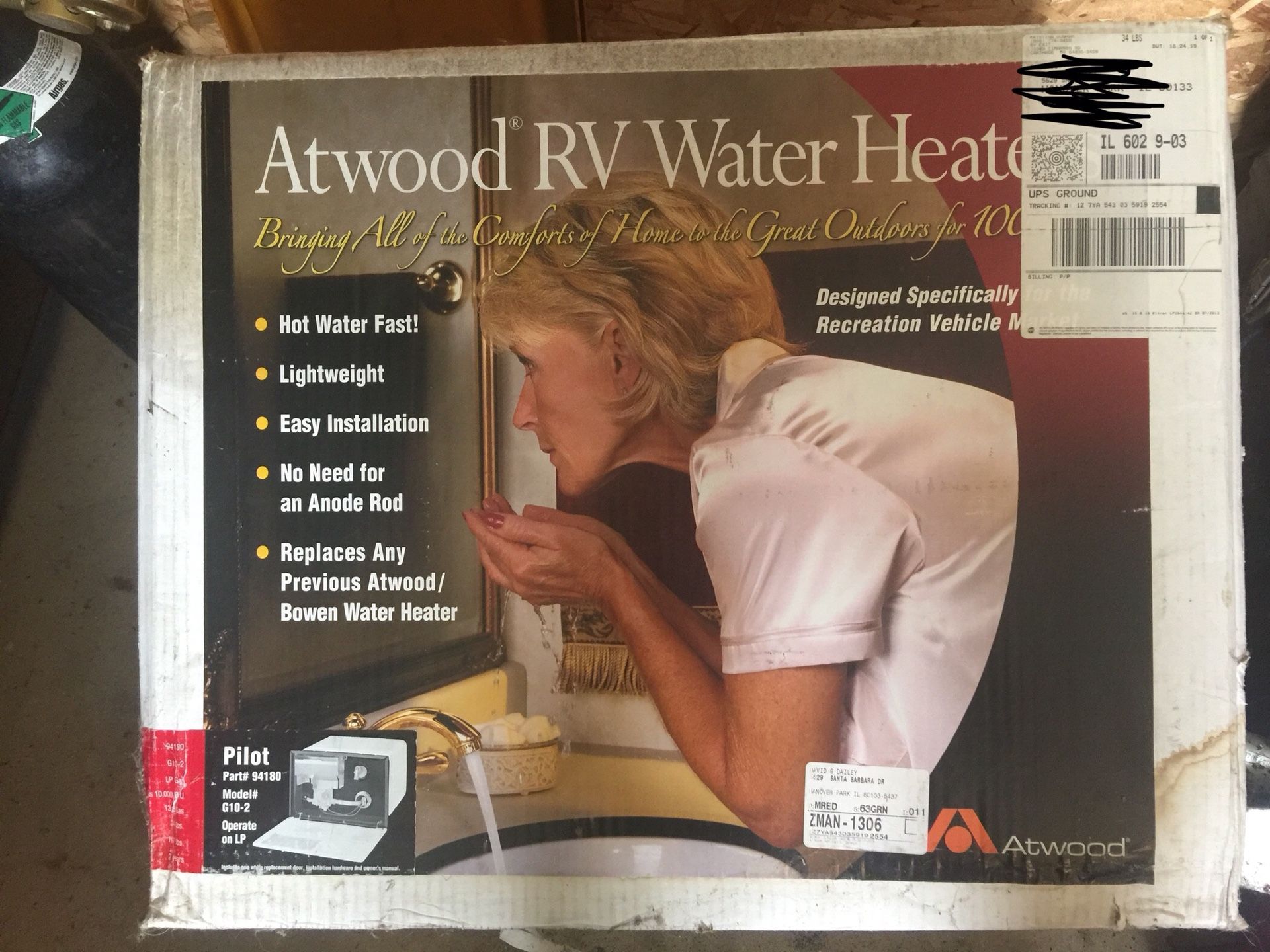 Atwood 10 gallon RV water heater.