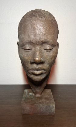 Large Signed Hollow-Cast Bronze Portrait Bust – E. Enriquez – Female Sculpture
