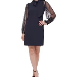 Vince Camuto Sheer Sleeve Bow Detail Dress