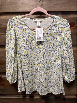 H&M Linen Blend Floral Blouse