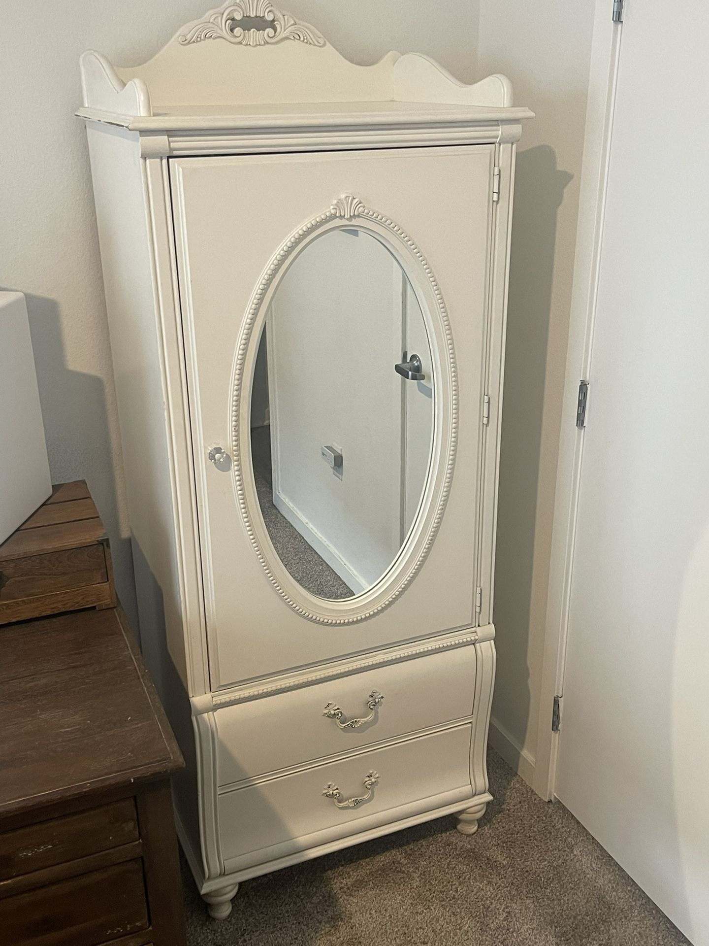 Antique White Double Dresser Mirrored Armoire