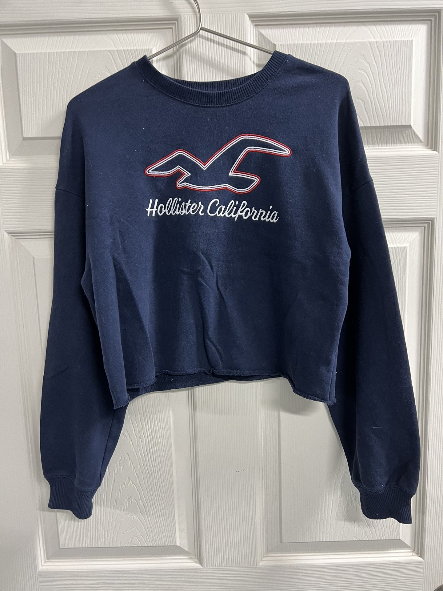 Hollister California Blue Sweatshirt with Raw Edge - Size Small - VGUC