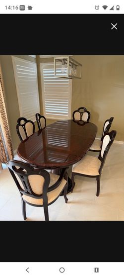 Elegant Dark Wood Dining Table Set (6 Chairs Included)