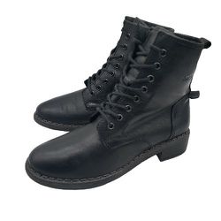 JOSEF SEIBEL Black Leather Womens Side Zip Combat Boots US 7.5/EU 38 Boho Shoes