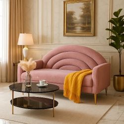 Sofa, Comfy Couch with Spring Cushions, Small Sofa for Small Spaces, Mid Century Modern Linen Upholstered Couch for Living Rooms/Bedrooms/Office, Wood