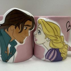 Disney Tangled Rapunzel & Flynn Rider Kiss Kissing Pair Mugs A Kiss Takes Care