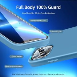 Enskko [5 in 1 Designed for iPhone 13 Pro Max Silicone Case, with 2 Pack Screen Protector + 1 Phone Stand + 1 Wiping Cloth, Liquid Silicon Cover with 