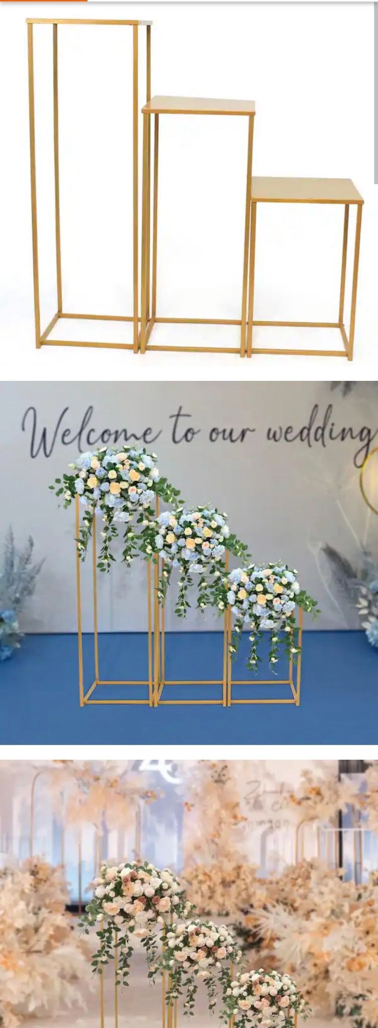 Different Height Metal Wedding Road Guide Tabletop flower stand 3-Piece