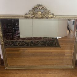 Beautiful Wooden Wall Hollywood Regency Framed Louis XV Style Mirror  - 37x34” 