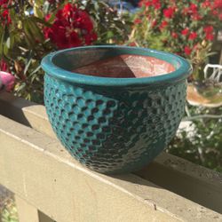 Ceramic Blue Textured Teal Style Flower Pot Planter Outdoor And Indoor 