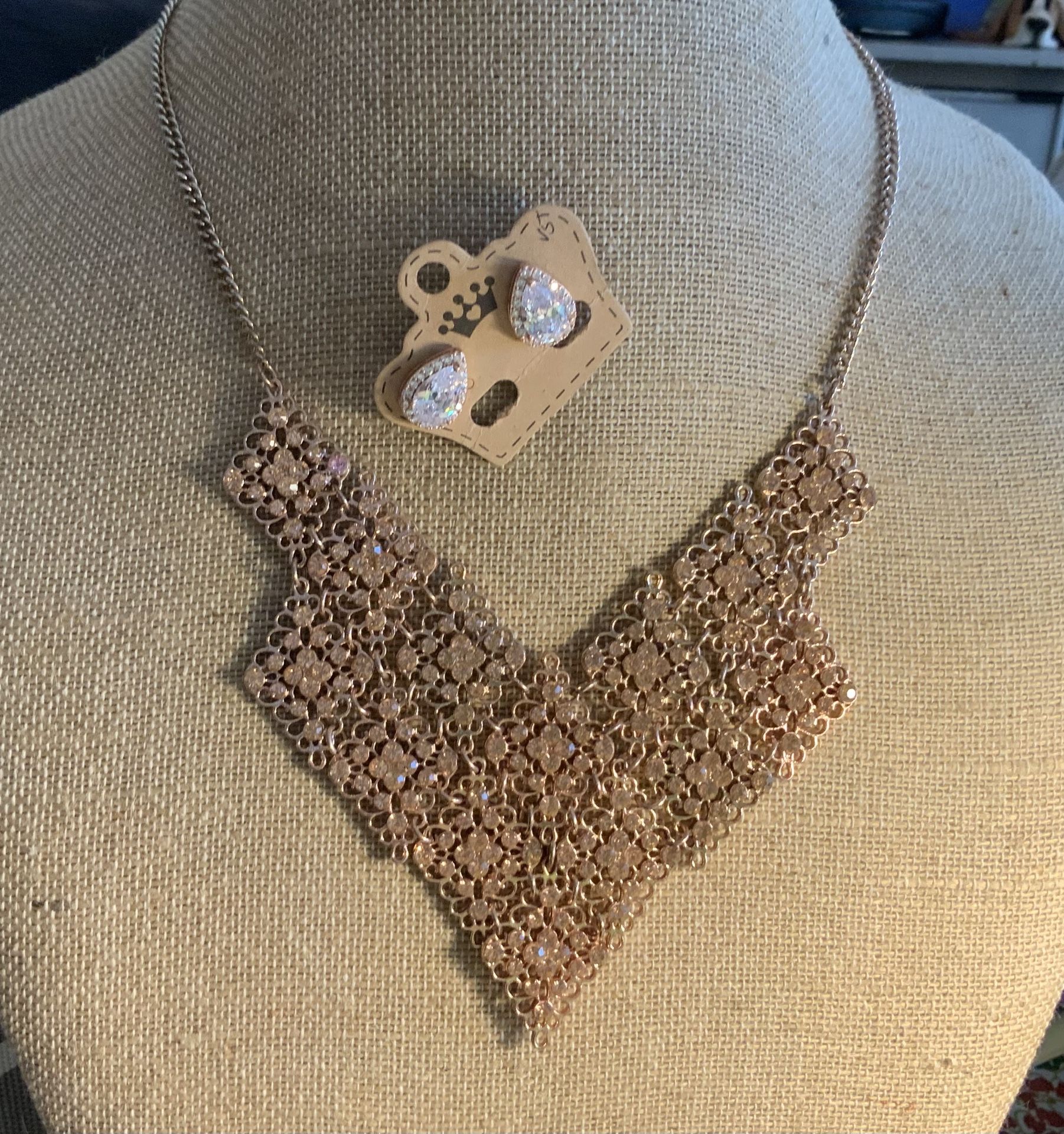 Vintage Champagne Rhinestone Necklace Set