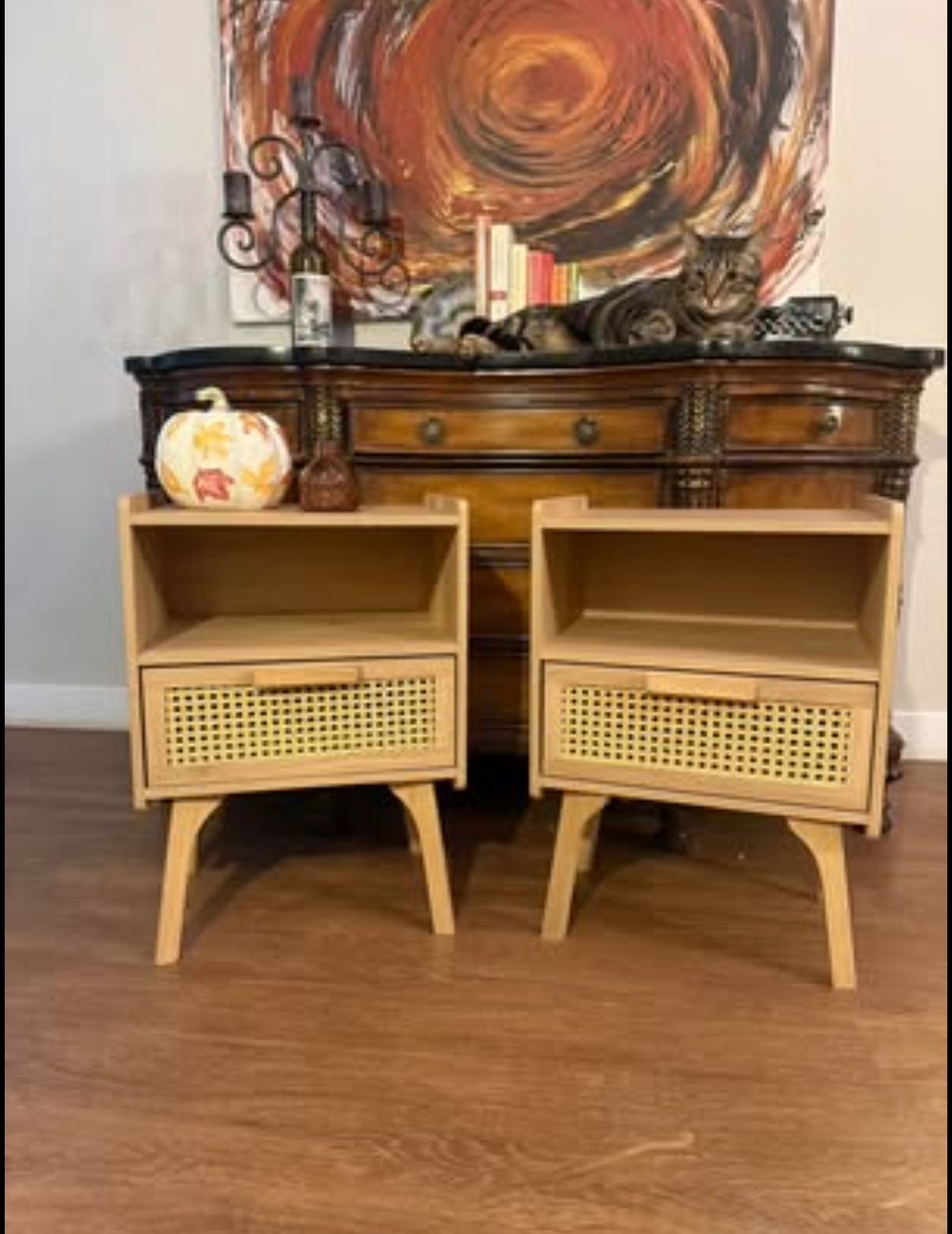 Natural Boho Rattan Nightstands/end tables