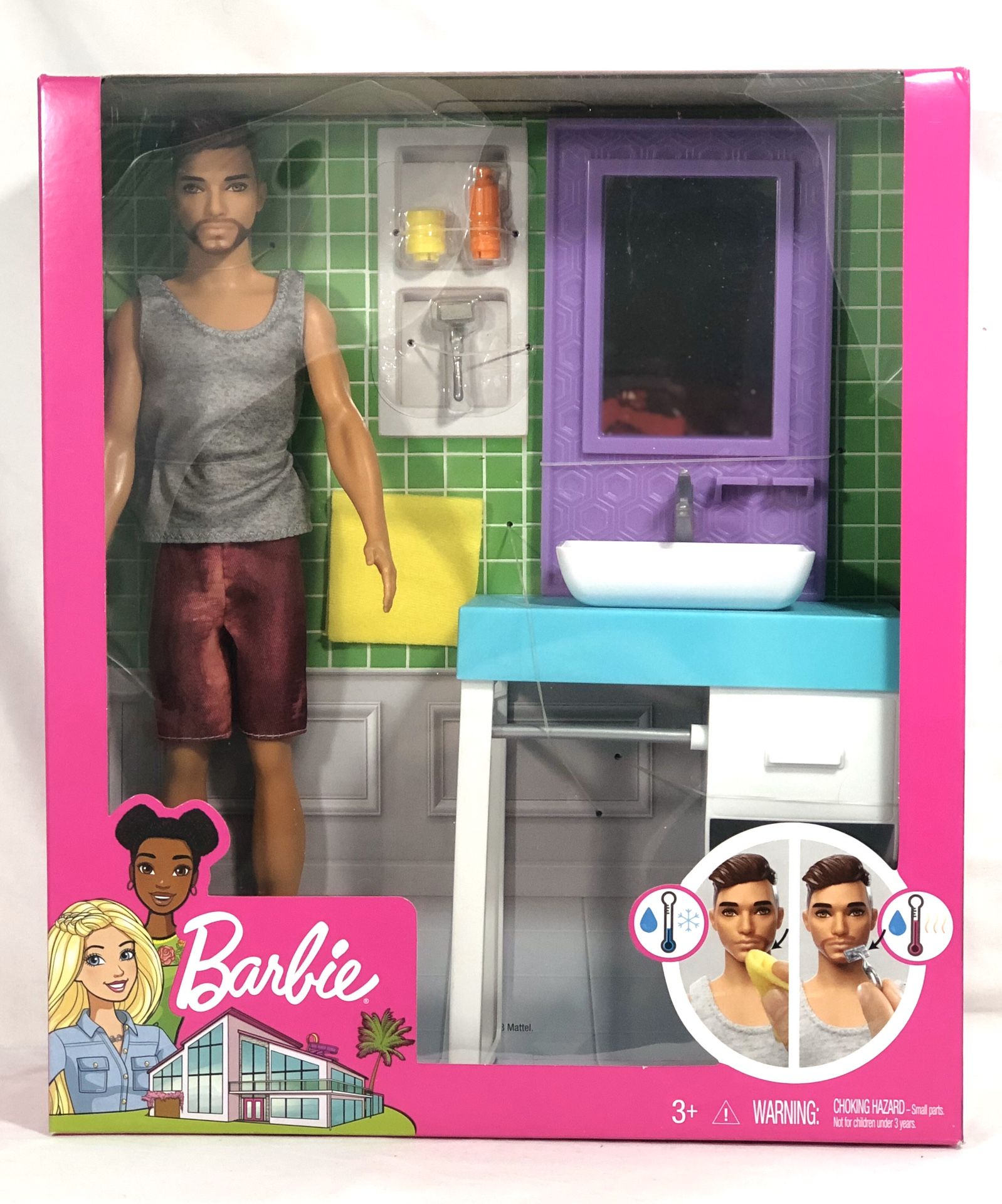 Barbie Bathroom Themed Playset with Shaving Ken Doll and Sink/Mirror.