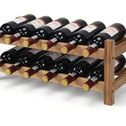 COSTWAY Wine Rack, Bamboo 12 Bottles 2-Tier Wine Display Rack for Countertop Home Kitchen Pantry, Free Standing Wine Storage, Rack Tabletop Wine Rack 