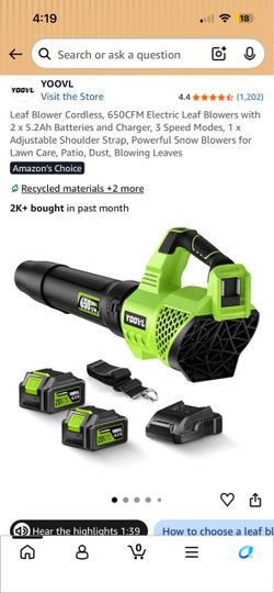 YOOVL 650CFM Cordless Leaf Blower with Batteries