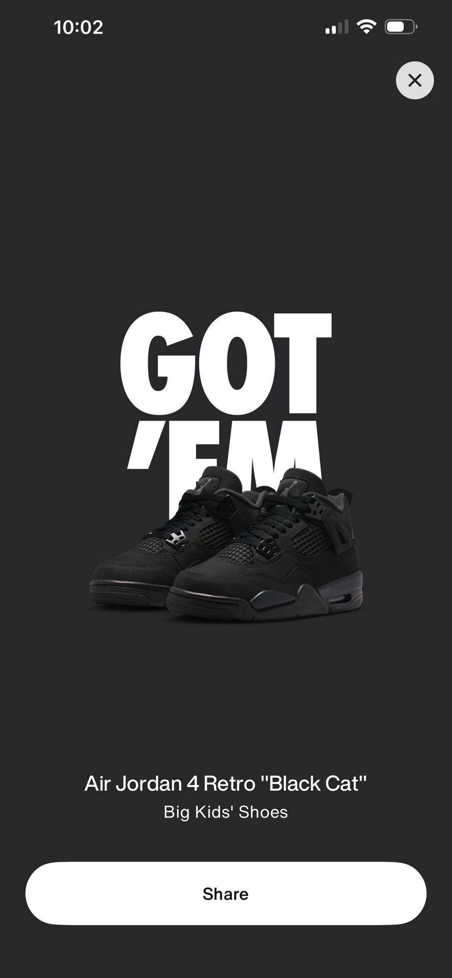 Air Jordan 4 Retro “Black Cat” 2025 – Big Kids 7 / Women 8.5