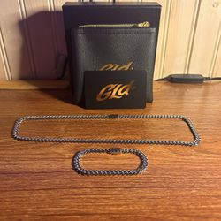 White Gold Cuban Chain And Bracelet 