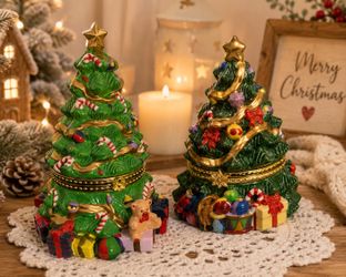 ✨ Vintage Christmas Tree Trinket Box & Musical Tree – Adorable Holiday Collectibles!