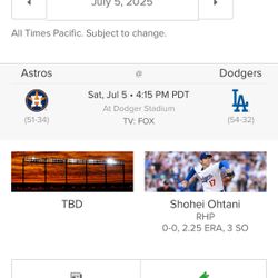 July 5th Dodgers vs Astros Tickets 