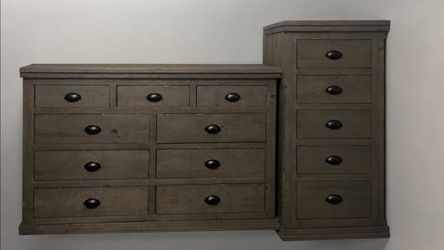 Wood Dresser and Tall Chest Set