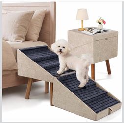 Pet Dog Ramp with Non-Slip Surface Dog Steps for High Beds — 21" Foldable Pet Stairs with Storage Ottoman