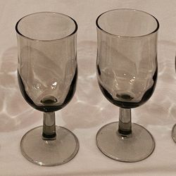 Vintage Libby Tawney Smokey Gray Glass Goblets Set Of 4