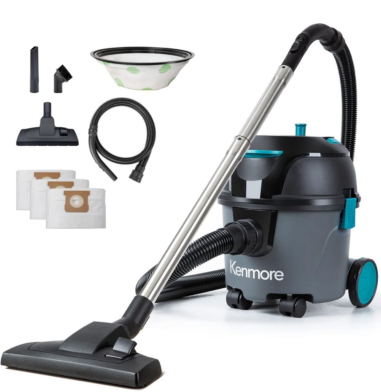 Kenmore KW3010 Bagged Canister Vacuum 3 Gallon Lightweight Cleaner High Efficient with 3 Cleaning Tools & Washable Filter for Household, Hard Floor, C