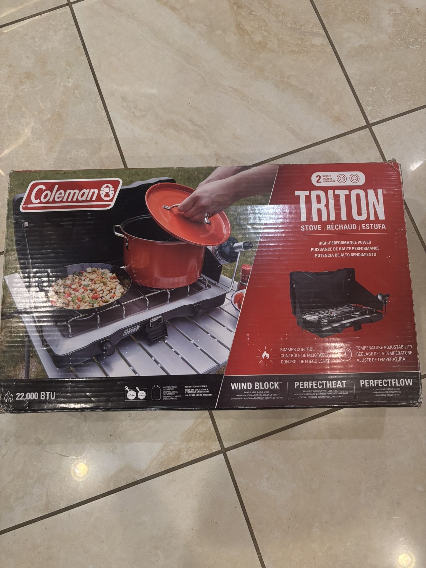 Coleman Triton Two Burner Stove with Lodge Reversible Griddle/Grill