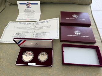 1992 US Olympic Coins~Two-Coin Proof Set~Silver Dollar/Half Dollar prof boxed