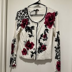 White House Black Market Red Rose Print Cardigan