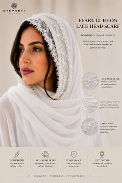 Pearl Lace Hijab, Luxury Lace Chiffon Headscarf, Elegant Muslim Hijab for Women, Modest Fashion, Premium Gift