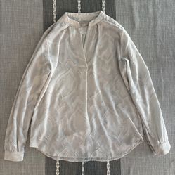 LOFT Ann Taylor Blouse XXSP Ivory Textured Long Sleeve Lightweight Top Petite