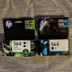 3 NIP Original HP 564 Black Ink Cartridges 