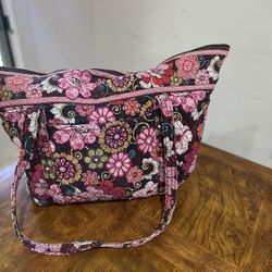 Vera Bradley Miller bag Mod Floral Brown Pink Retired Rare preowned Travel Purse