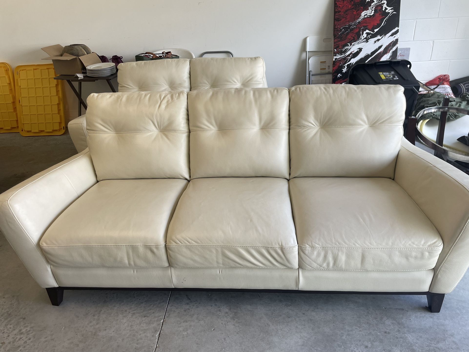 Valentino Cream 100% Italian Leather Sofa