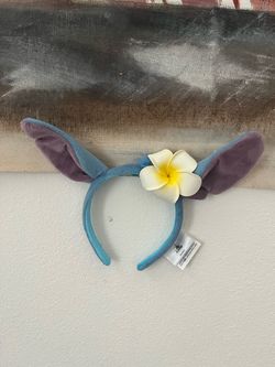 Disney Stitch Ears Headband with Plumeria Flower