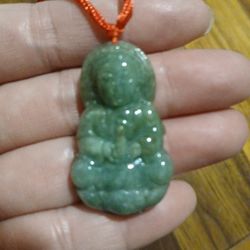 Certified A Grade Untreated Jade Jadeist Burma Guanyin Pdnt Rope Necklace Size 1.5x1"