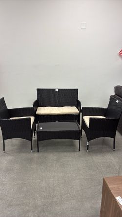 4 Piece Black Wicker Patio Set