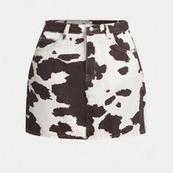 Cowprint denim Skirt (Small)