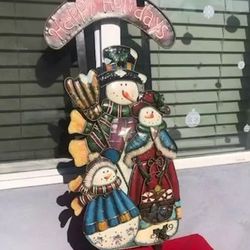 Christmas Wall Decor Metal Snowman Family 