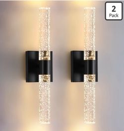 Black Modern LED Wall Sconces Set of Two 3000K-6000K Crystal Bathroom Sconce Lights 12W LED Vanity Light Bar Wall Lights for Bedroom Living Room, 18 I