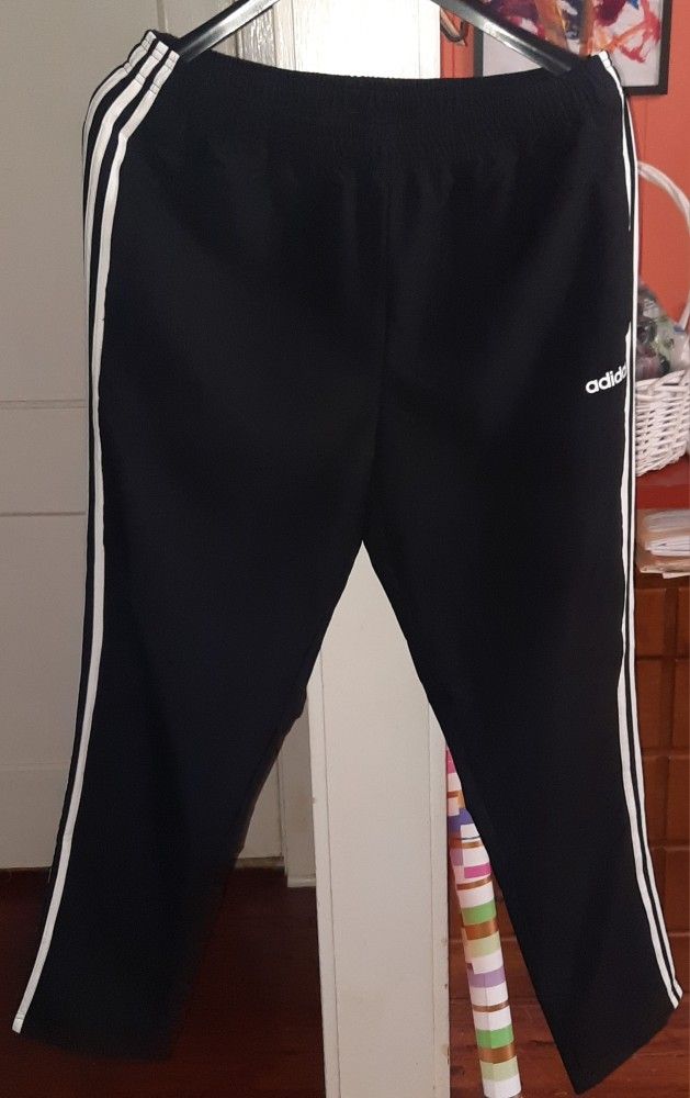 Adidas Black/White 3 Stripe Track Pants size XL