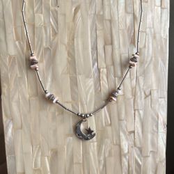 Liquid  Silver Necklace With Moon And Star Pendant