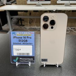 iPhone 16 Pro 512GB Unlocked for All Carriers with Store Warranty and Financing Available!