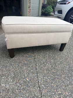 PENDING Upholstered Beige Ottoman Storage Bench with Wood Legs