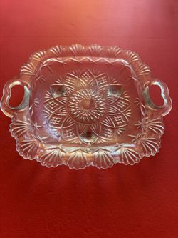 Vintage Glass Serving Tray, Vegetable Plate