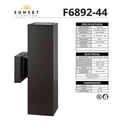 Sunset Lighting Square 2-Light 15" H x 4.375 Aluminum Sconce Oil Bronze Finish F