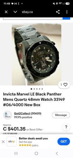 Black panther Invicta never worn 250. Needs battery.